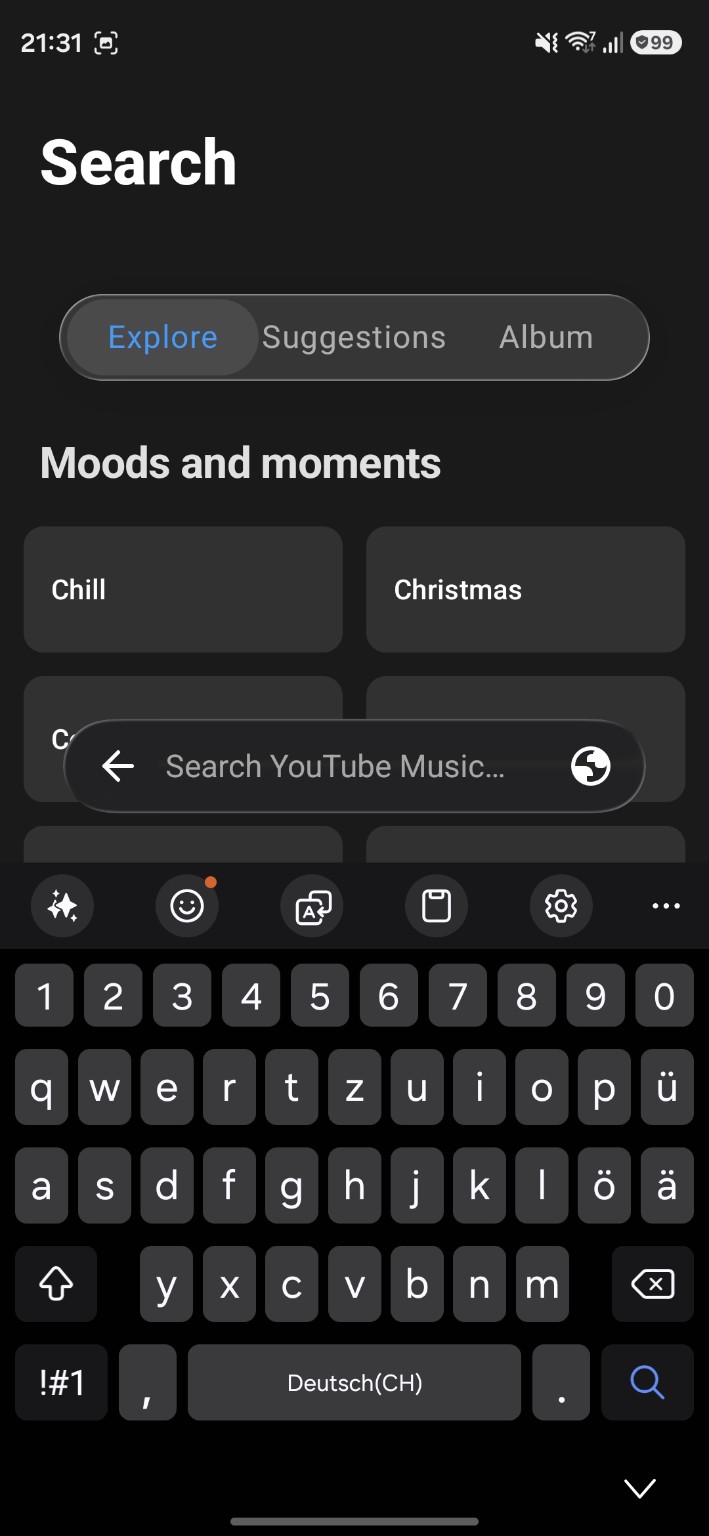 XAN Search screen with the keyboard open