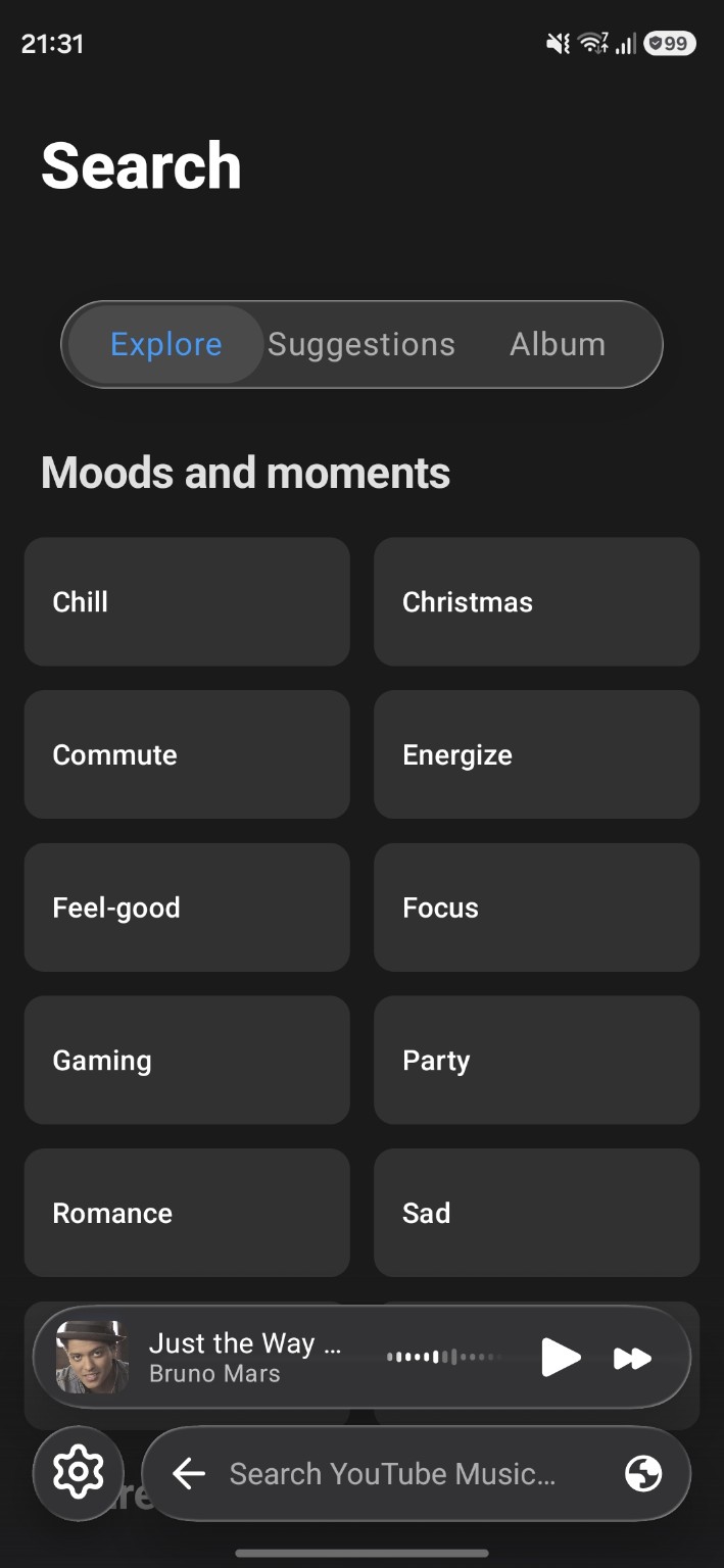 XAN Search screen with the floating mini player