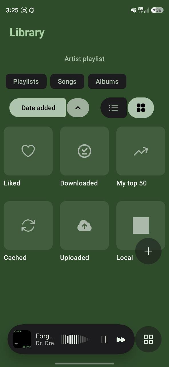 XAN Library with playlists, downloaded music, and local files