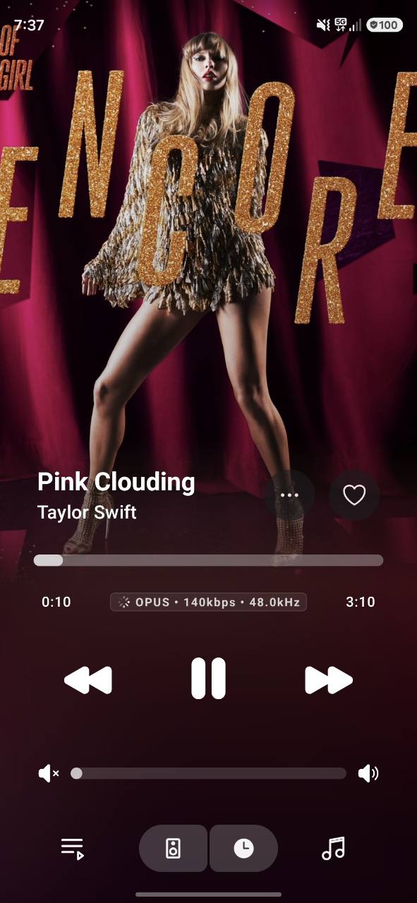 XAN full-screen player with track details and playback controls